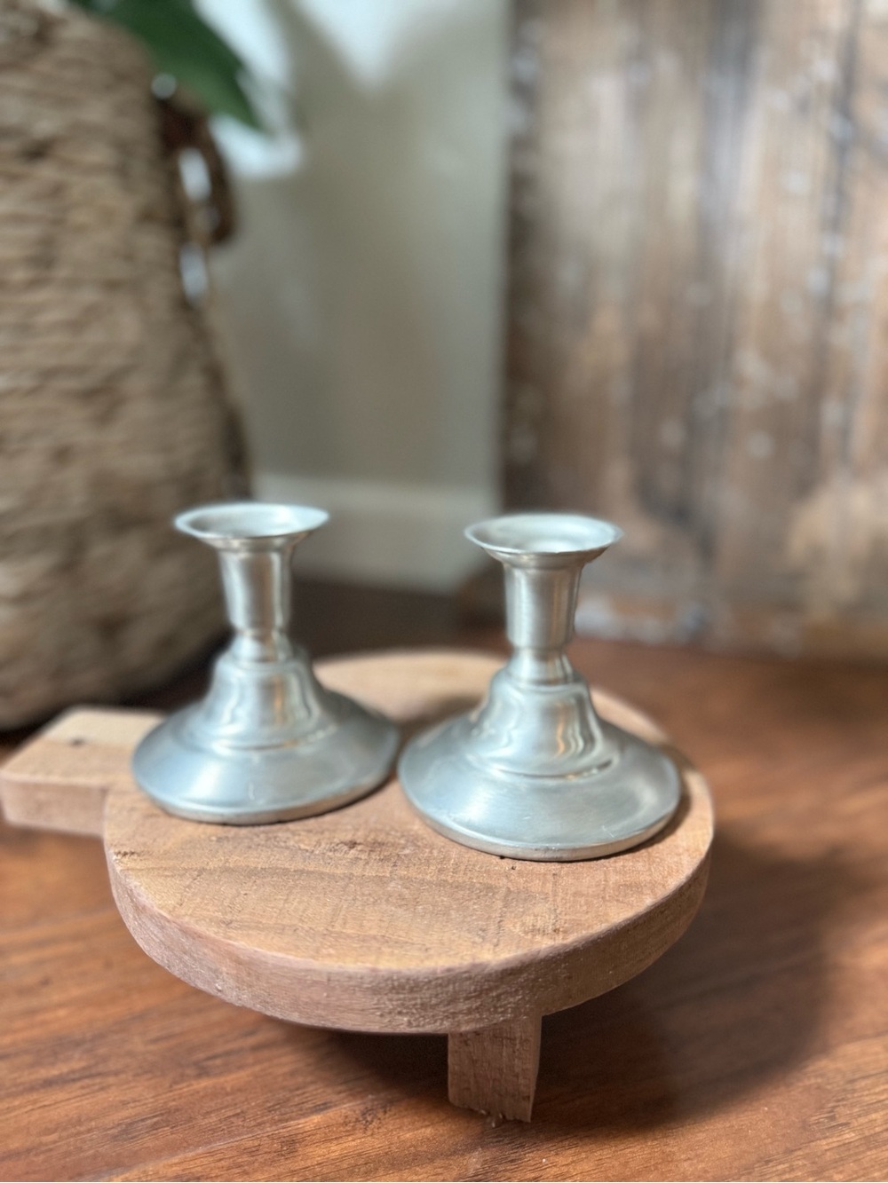 ANTIQUE PAIR OF 'AMERICANA PEWTER' EAGLE MARK CANDLESTICKS  3 1/2"